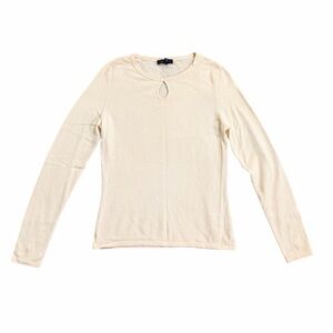 Lands’ End 100% Cashmere Sweater Cream Keyhole Neck Lightweight Knit